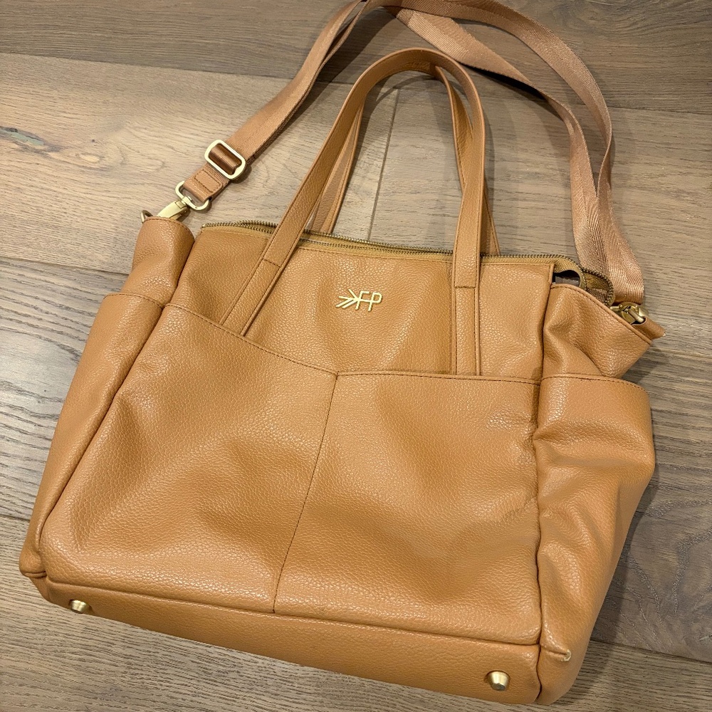 Freshly Picked Classic Water Repellent Faux Leather Diaper Tote in Butterscotch
